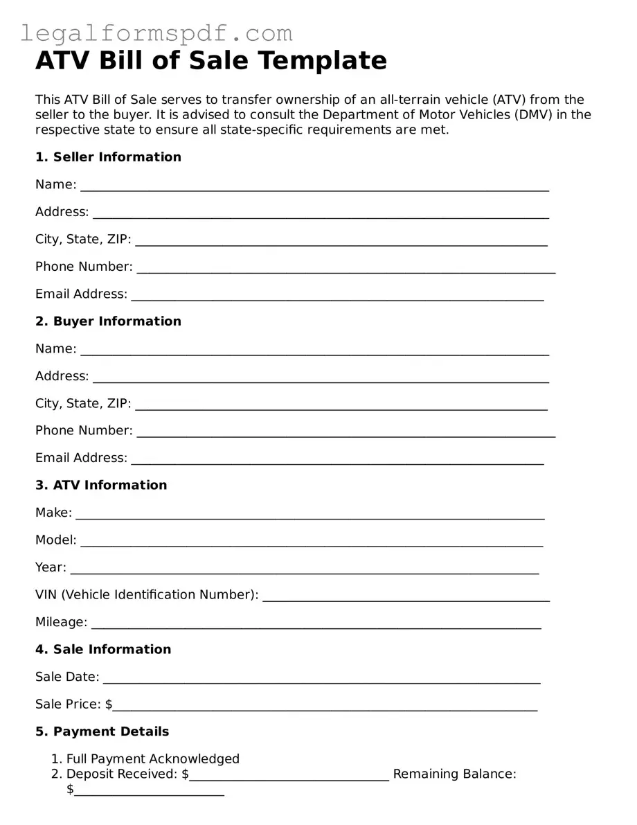 Official ATV Bill of Sale Document