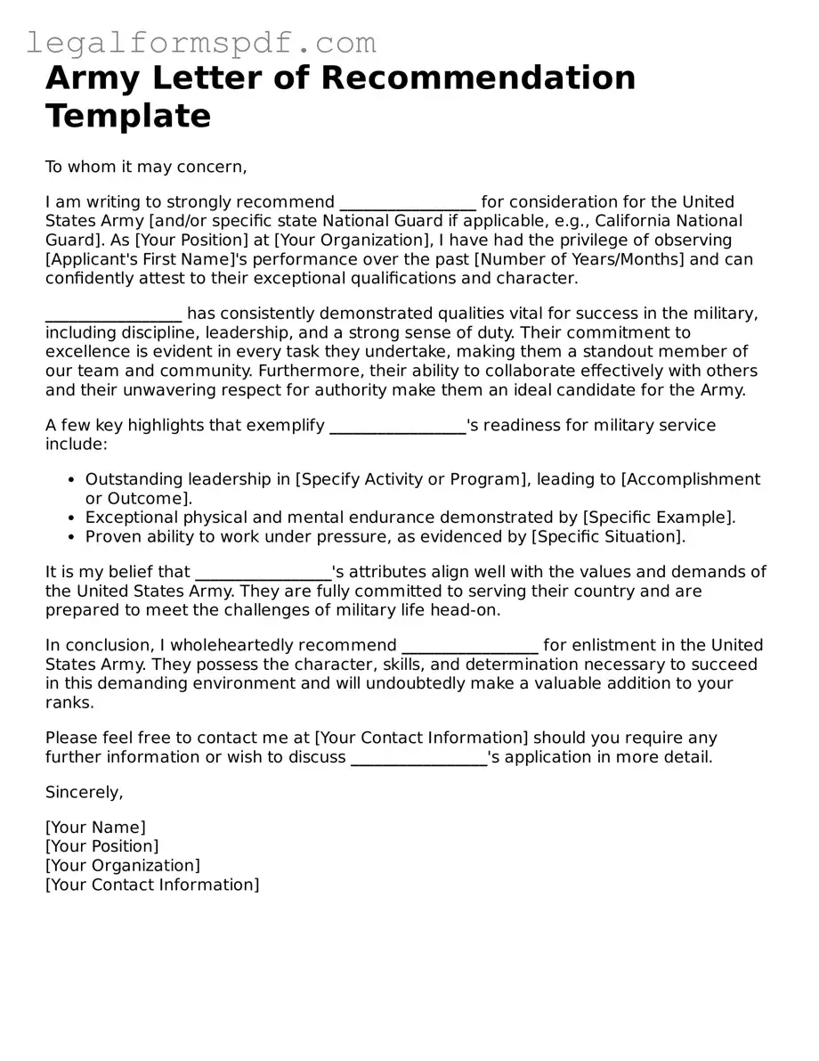 Official Army Letter of Recommendation Document