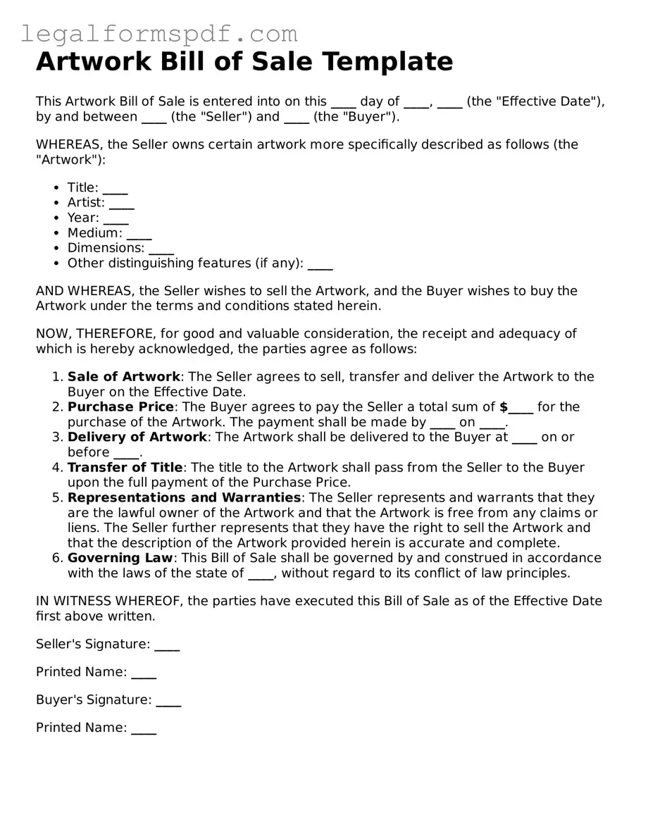 Official Artwork Bill of Sale Document