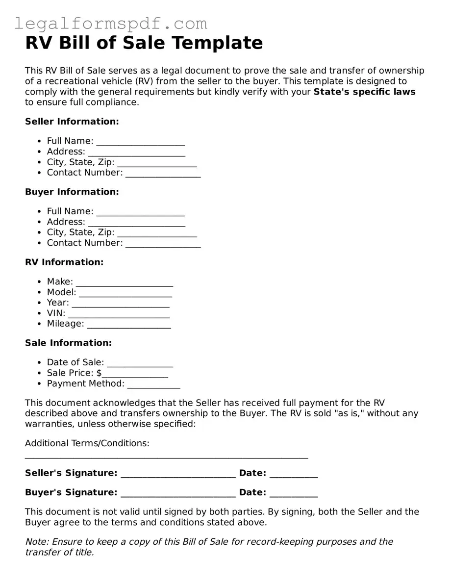 Official RV Bill of Sale Document
