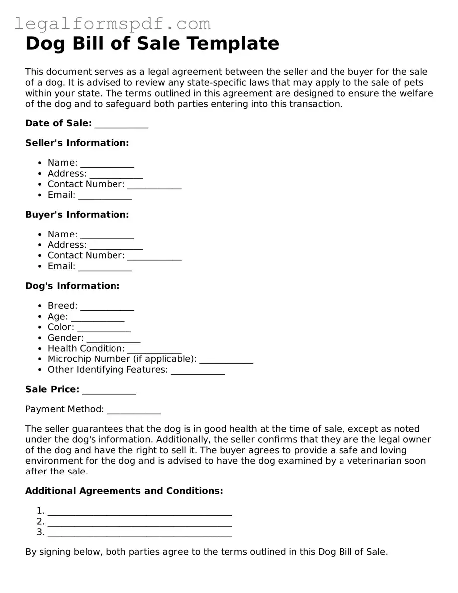 Official Dog Bill of Sale Document