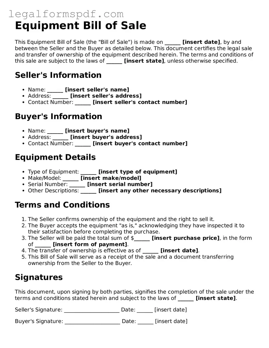 Official Equipment Bill of Sale Document