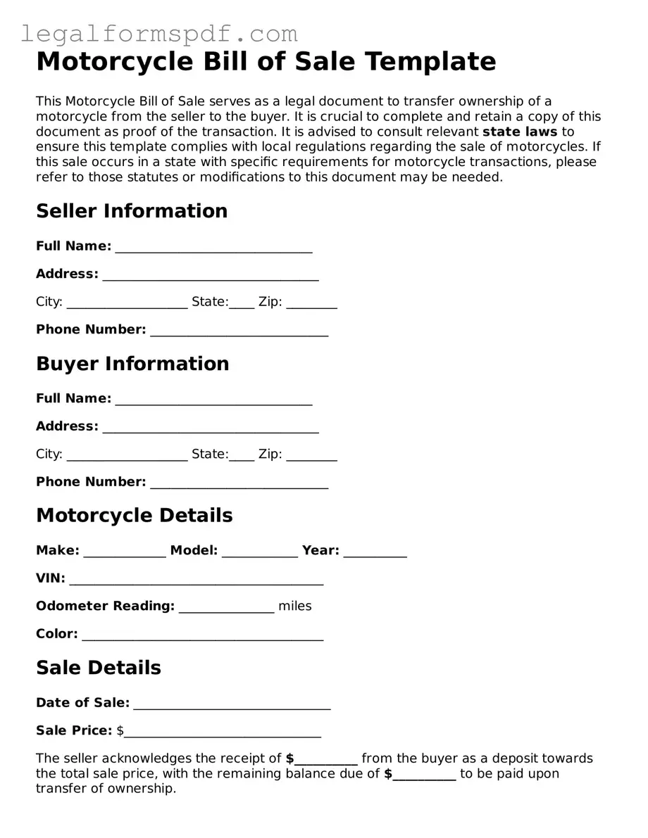 Official Motorcycle Bill of Sale Document