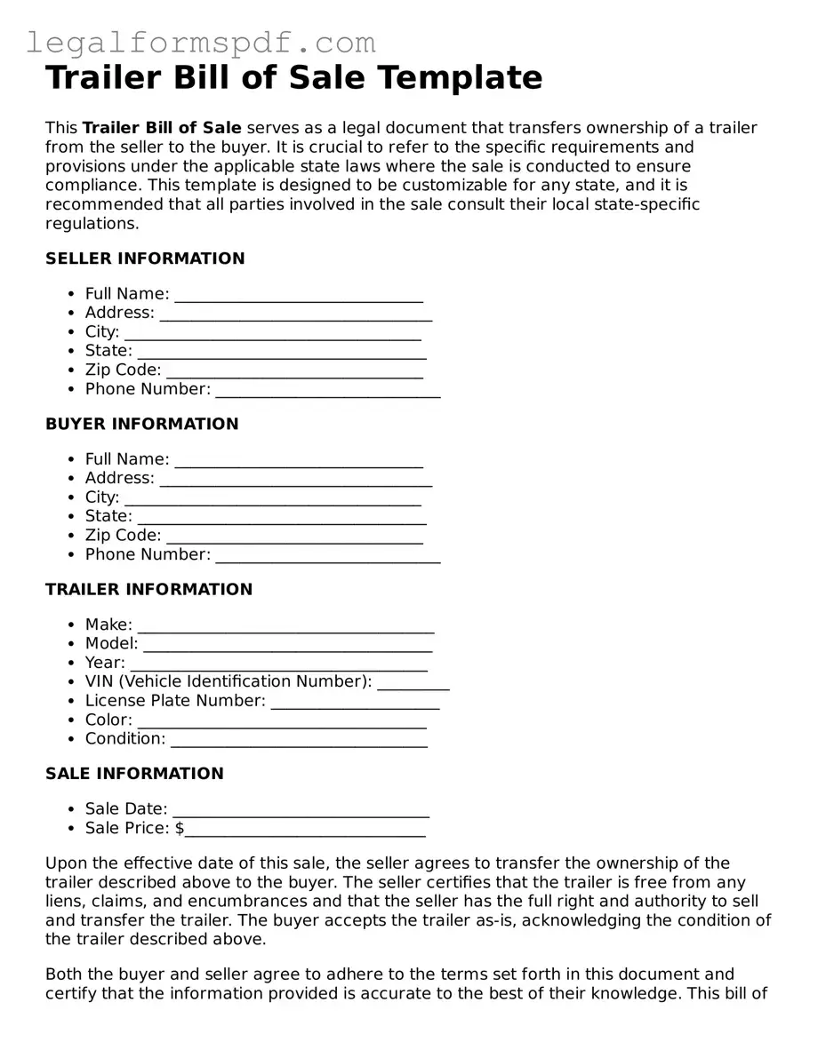 Official Trailer Bill of Sale Document