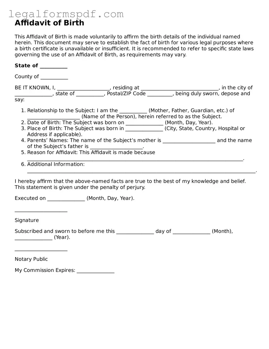 Official Affidavit of Birth Document