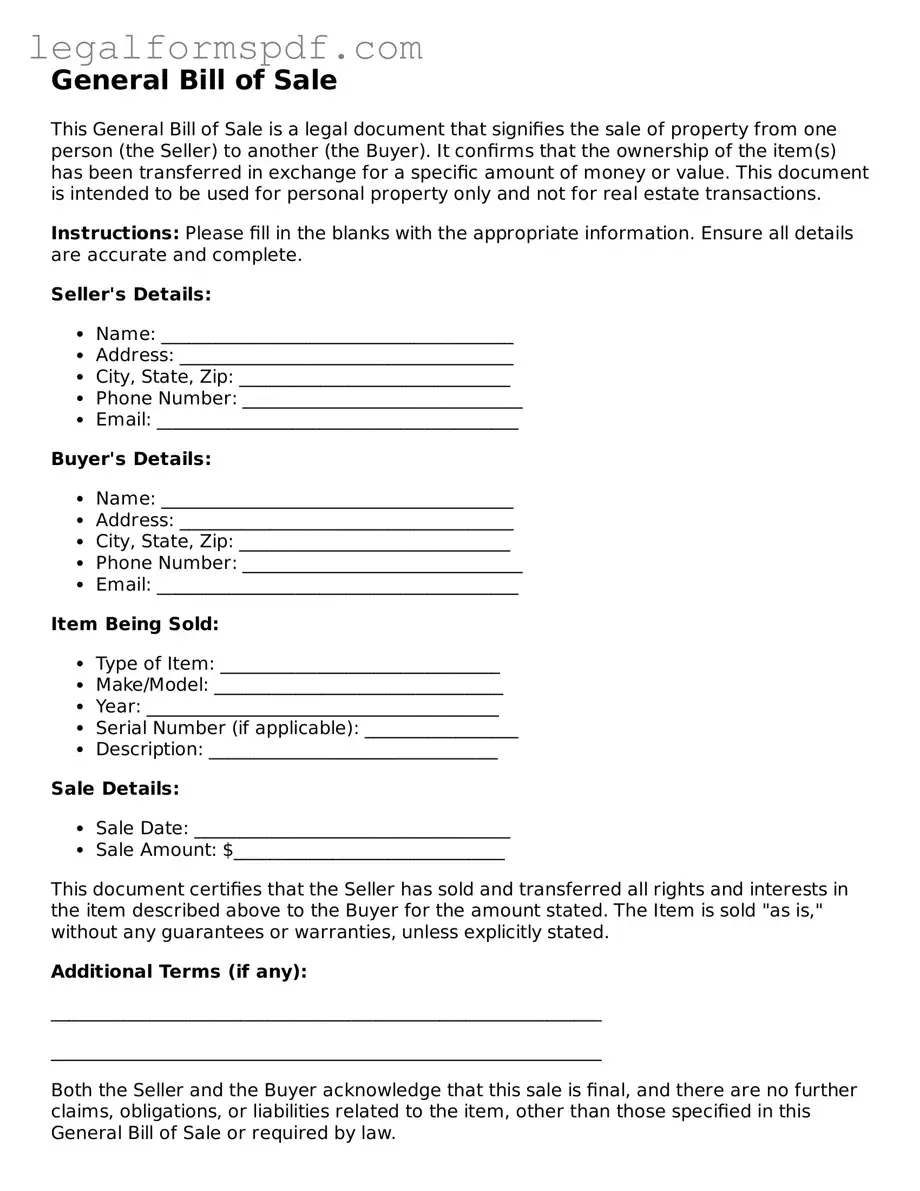 Official General Bill of Sale Document
