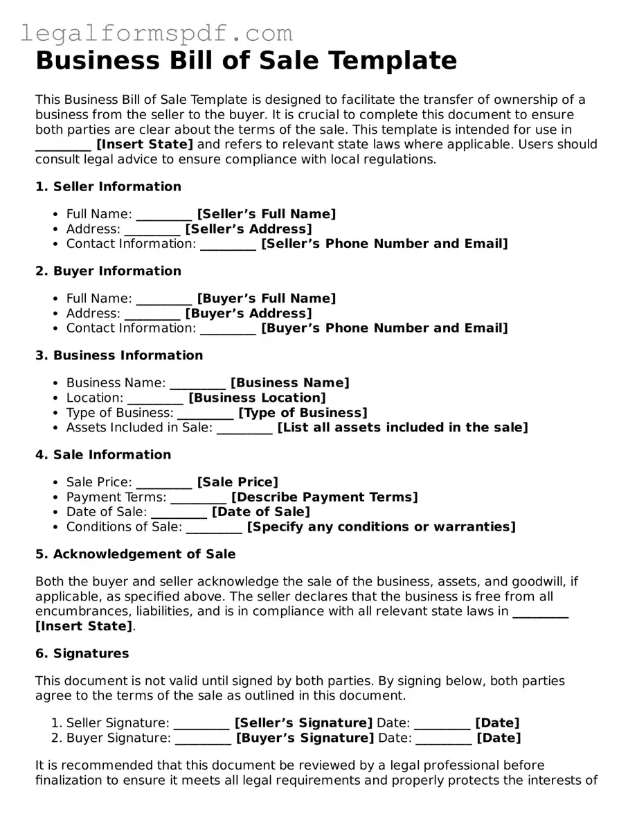 Official Business Bill of Sale Document