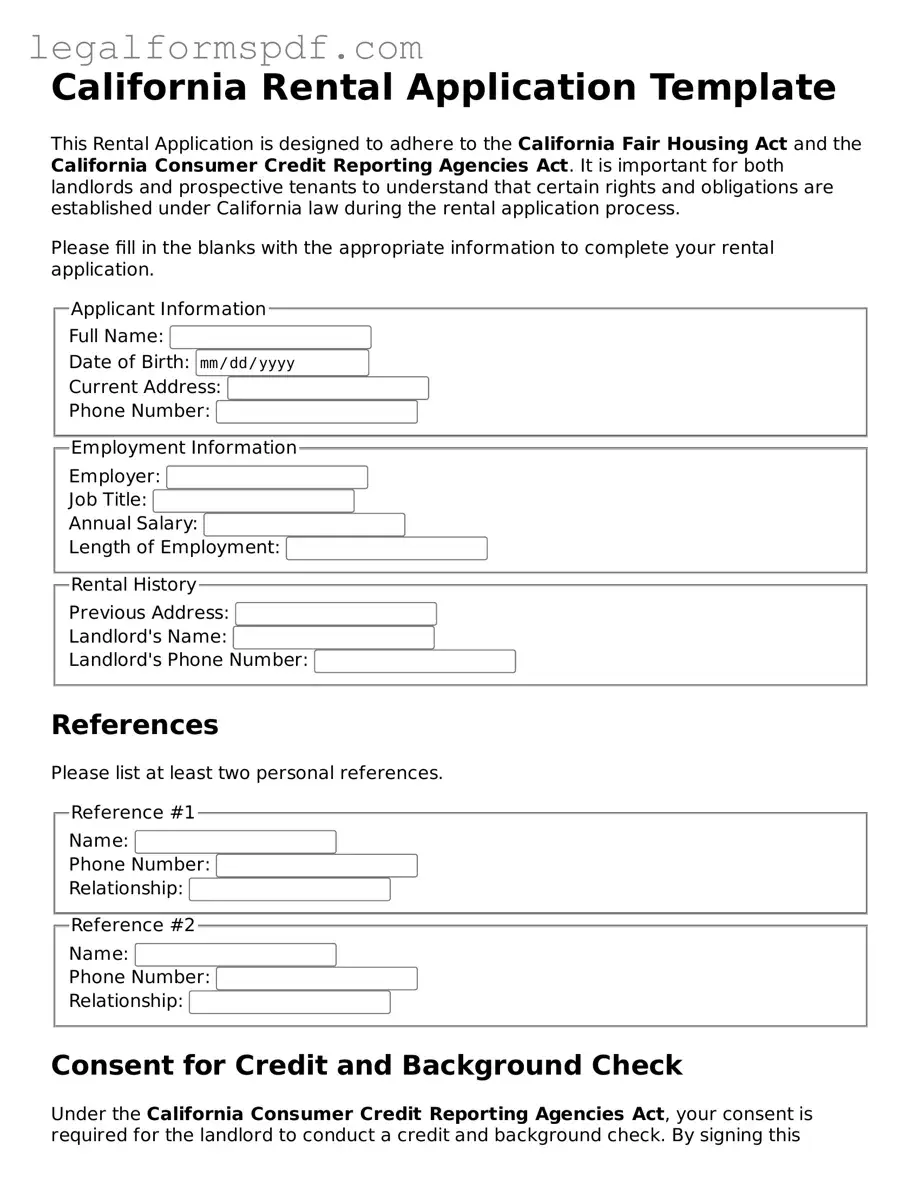 Fillable  Rental Application Document for California