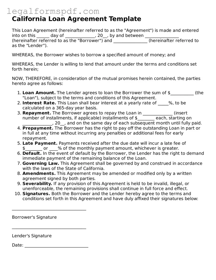 Fillable  Loan Agreement Document for California