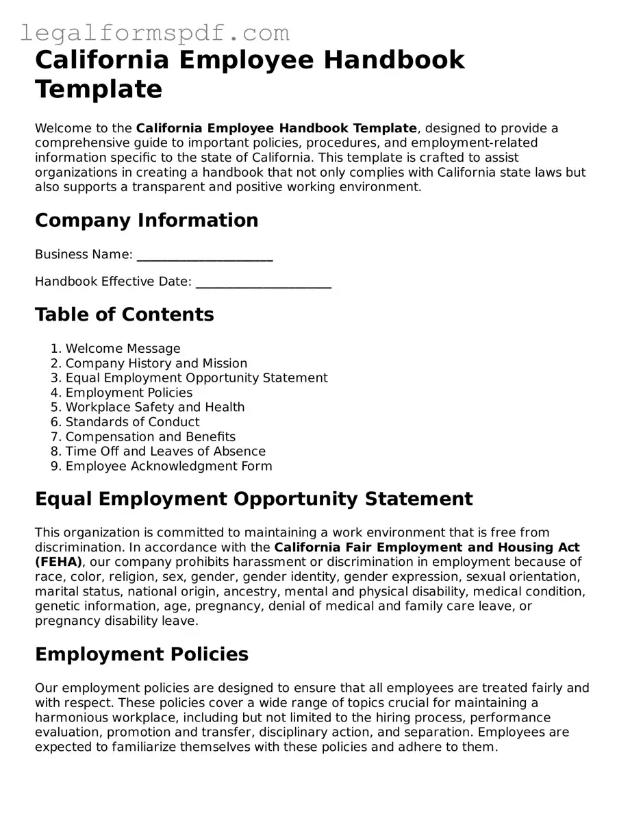 Fillable  Employee Handbook Document for California