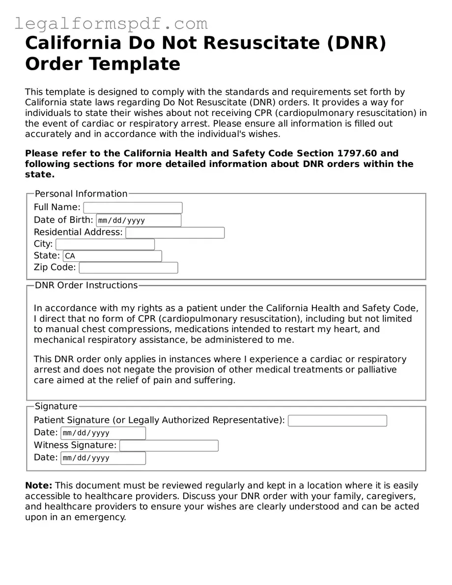 Fillable  Do Not Resuscitate Order Document for California