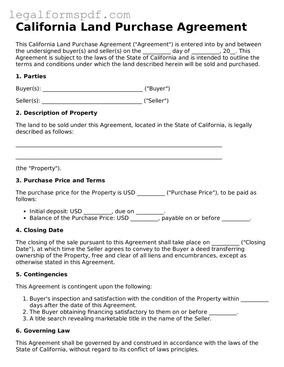 Fillable  Land Purchase Agreement Document for California