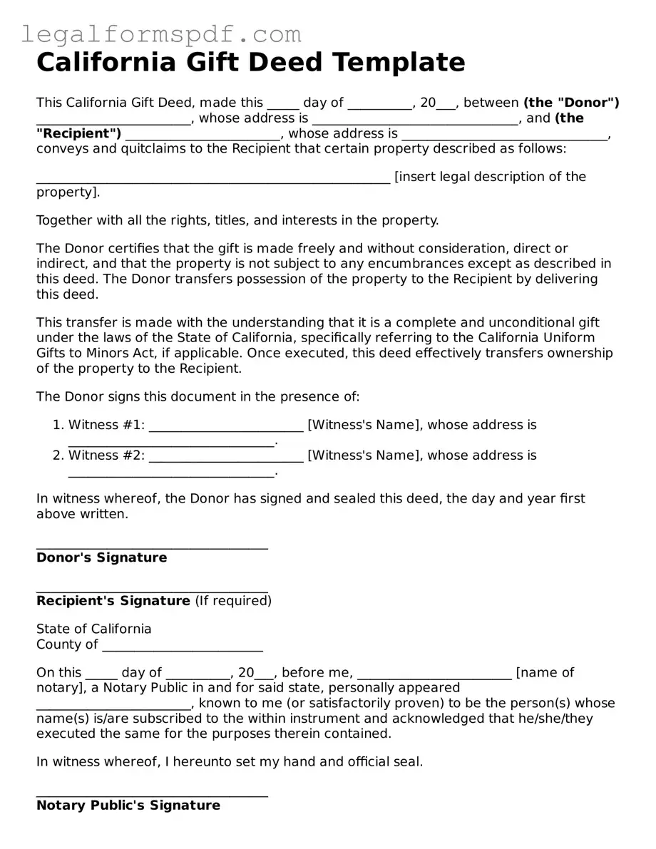 Fillable  Gift Deed Document for California