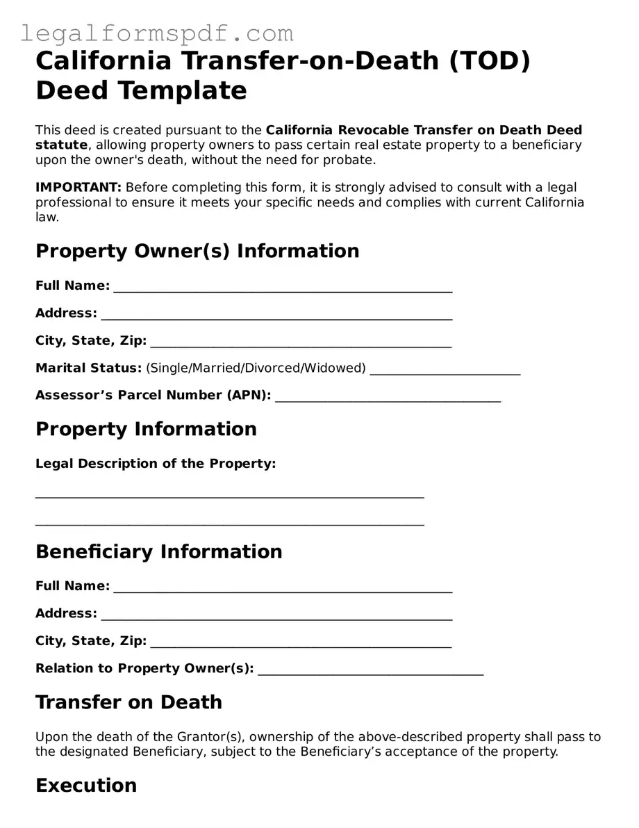 Fillable  Transfer-on-Death Deed Document for California