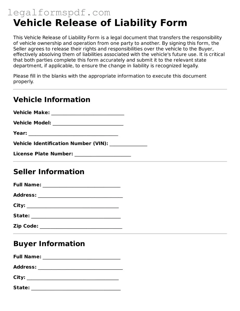 Official Vehicle Release of Liability Document