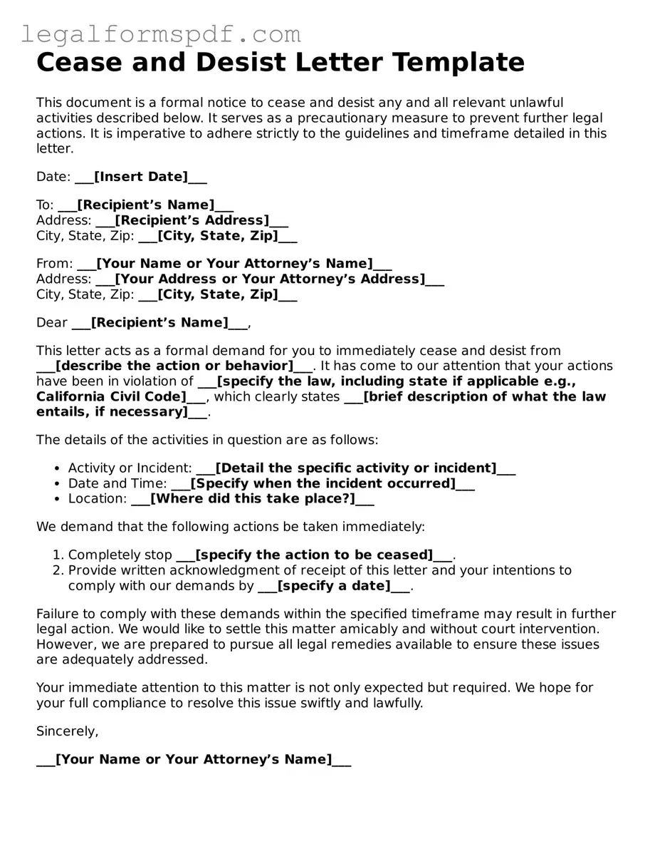 Official Cease and Desist Letter Document