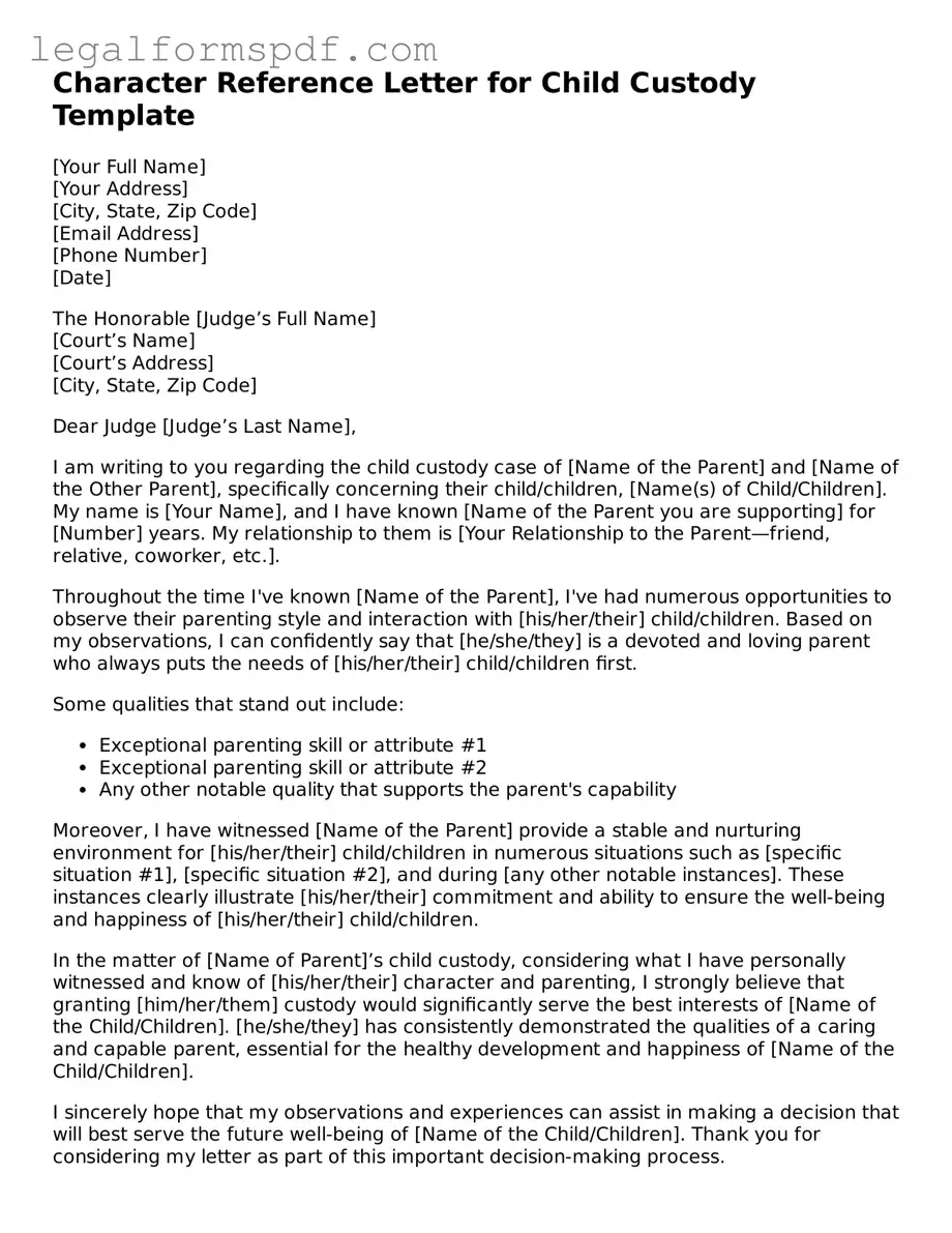 Official Character Reference Letter for Child Custody Document