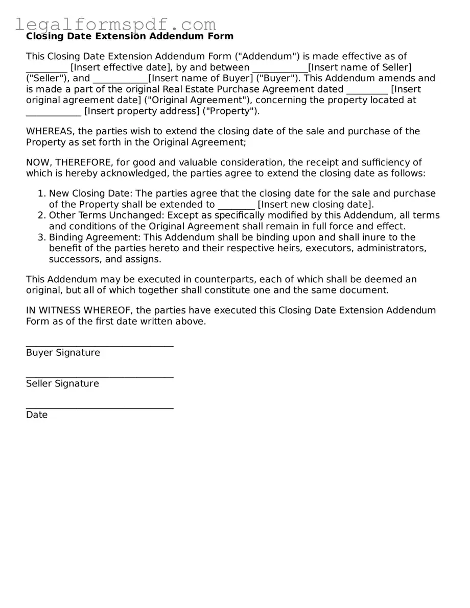 Official Closing Date Extension Addendum Form Document