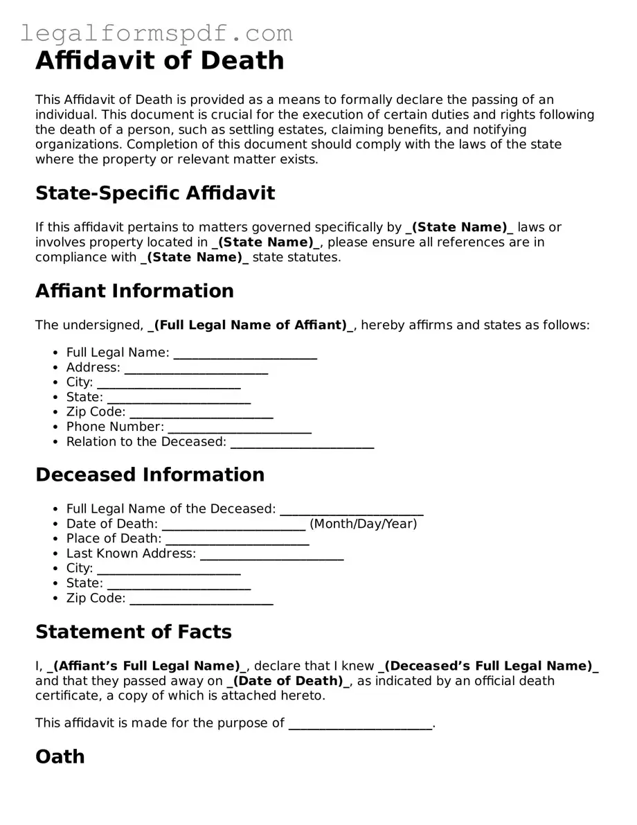 Official Affidavit of Death Document