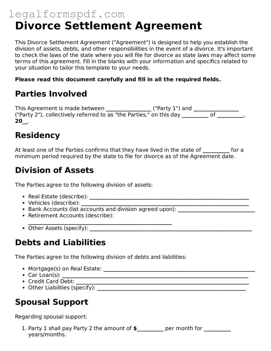 Official Divorce Settlement Agreement Document