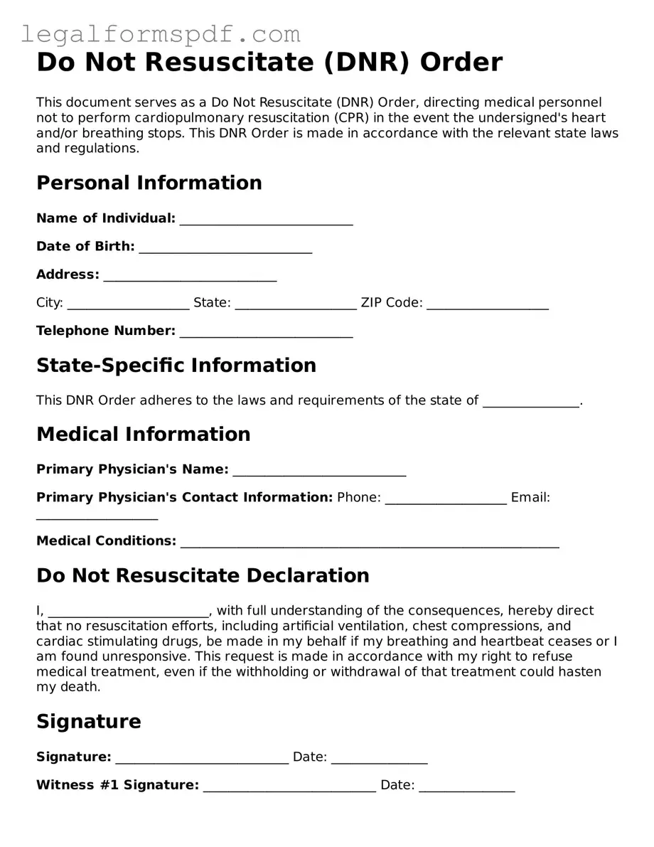 Official Do Not Resuscitate Order Document