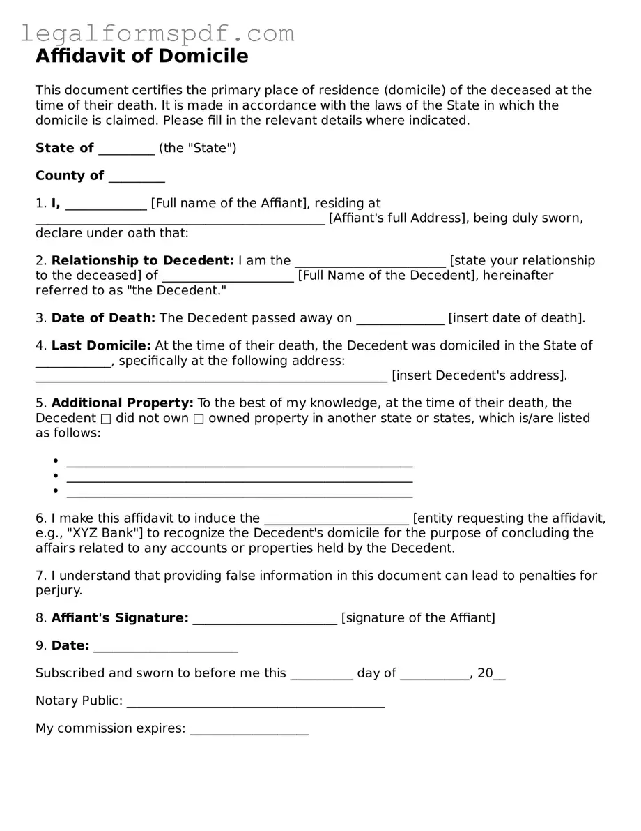 Official Affidavit of Domicile Document