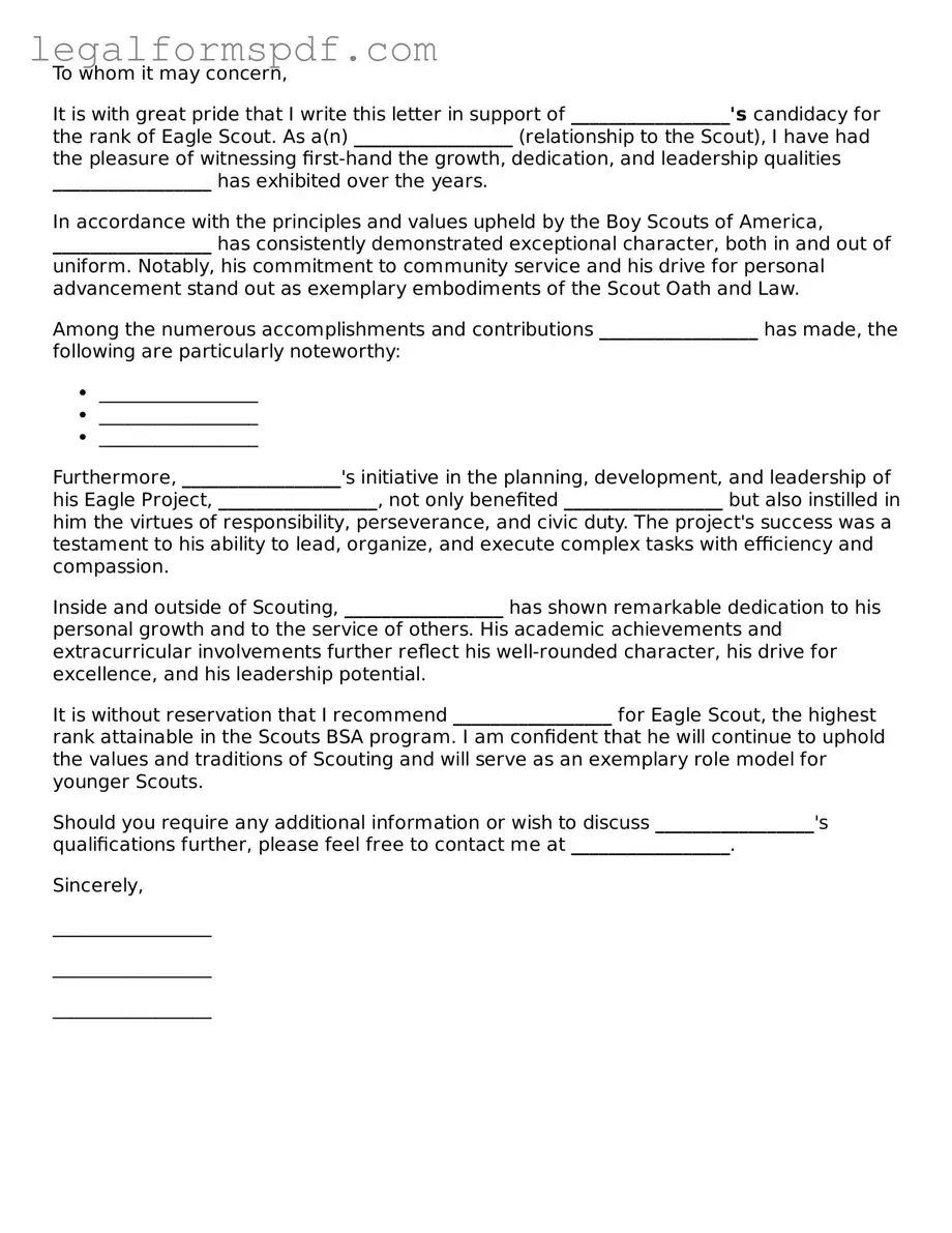 Official Eagle Scout Letter of Recommendation Document