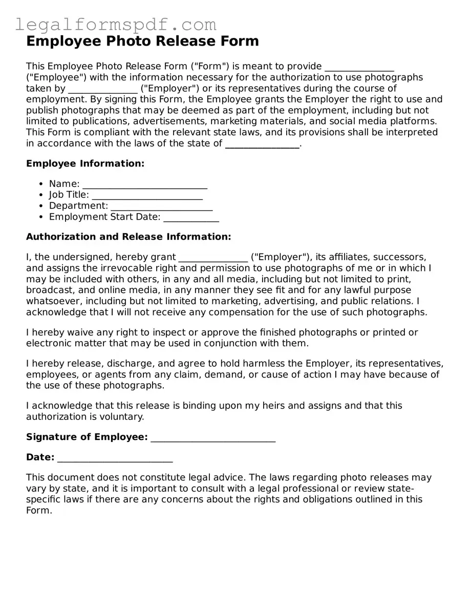 Official Employee Photo Release Document