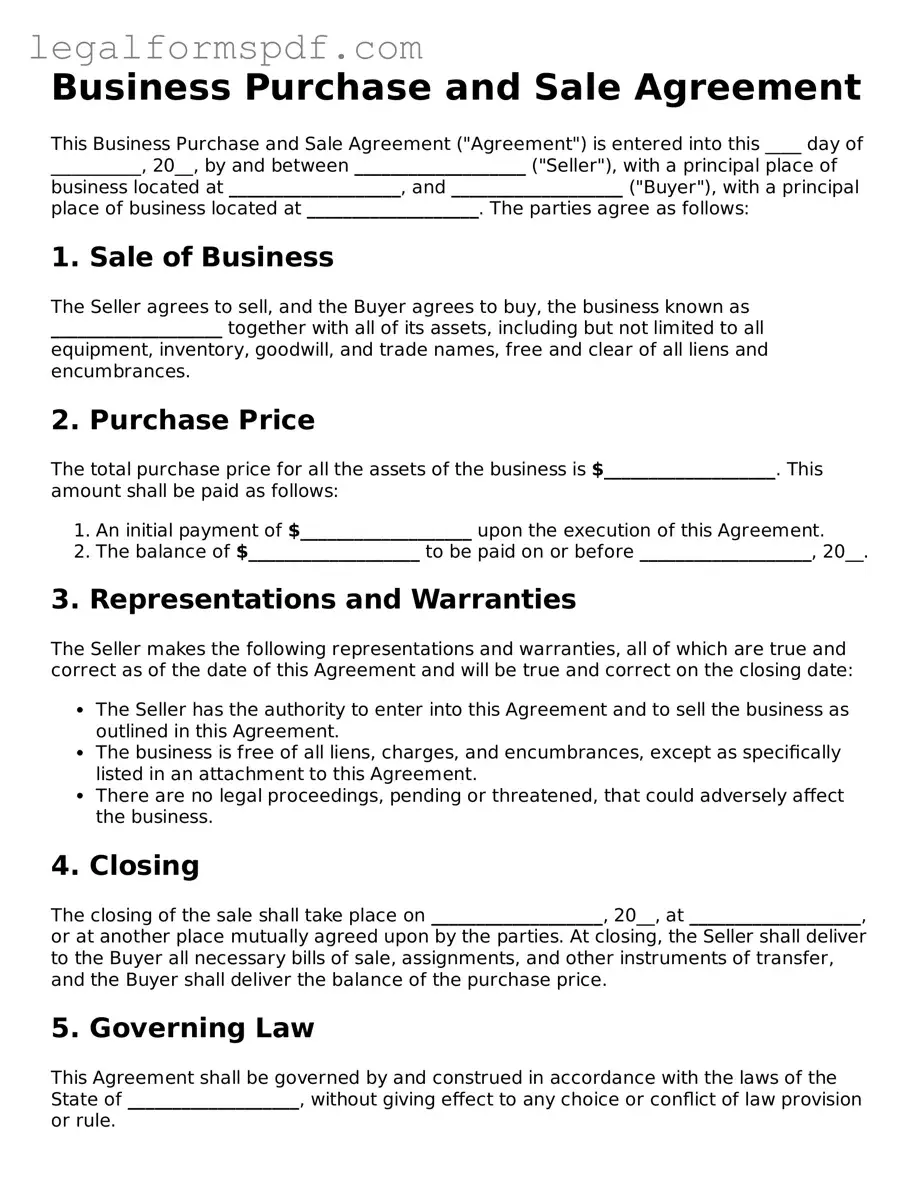 Official Business Purchase and Sale Agreement Document
