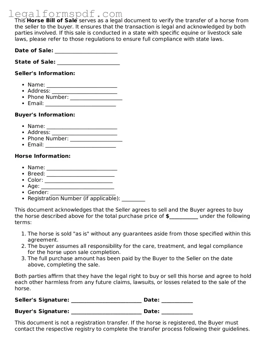 Official Horse Bill of Sale Document