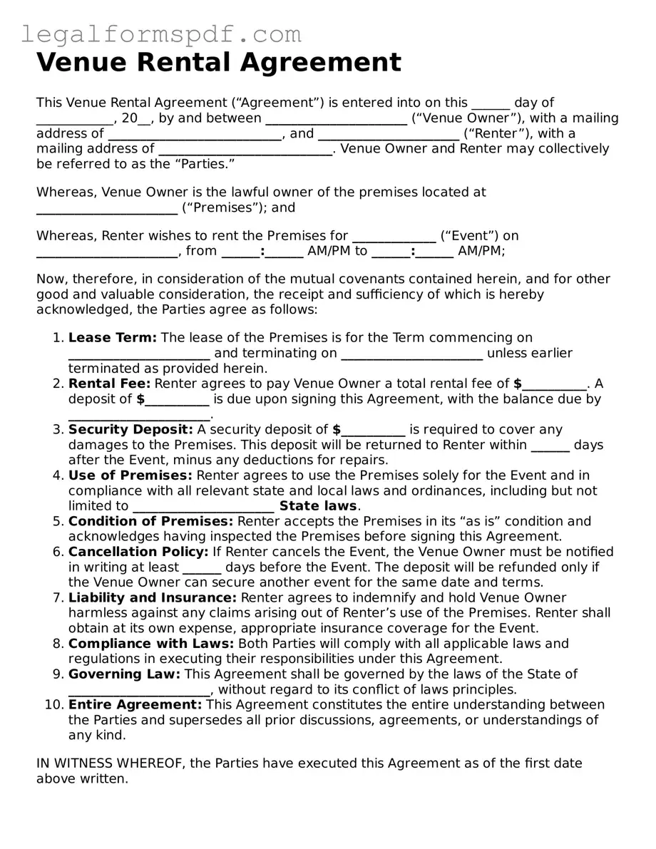 Official Venue Rental Agreement Document