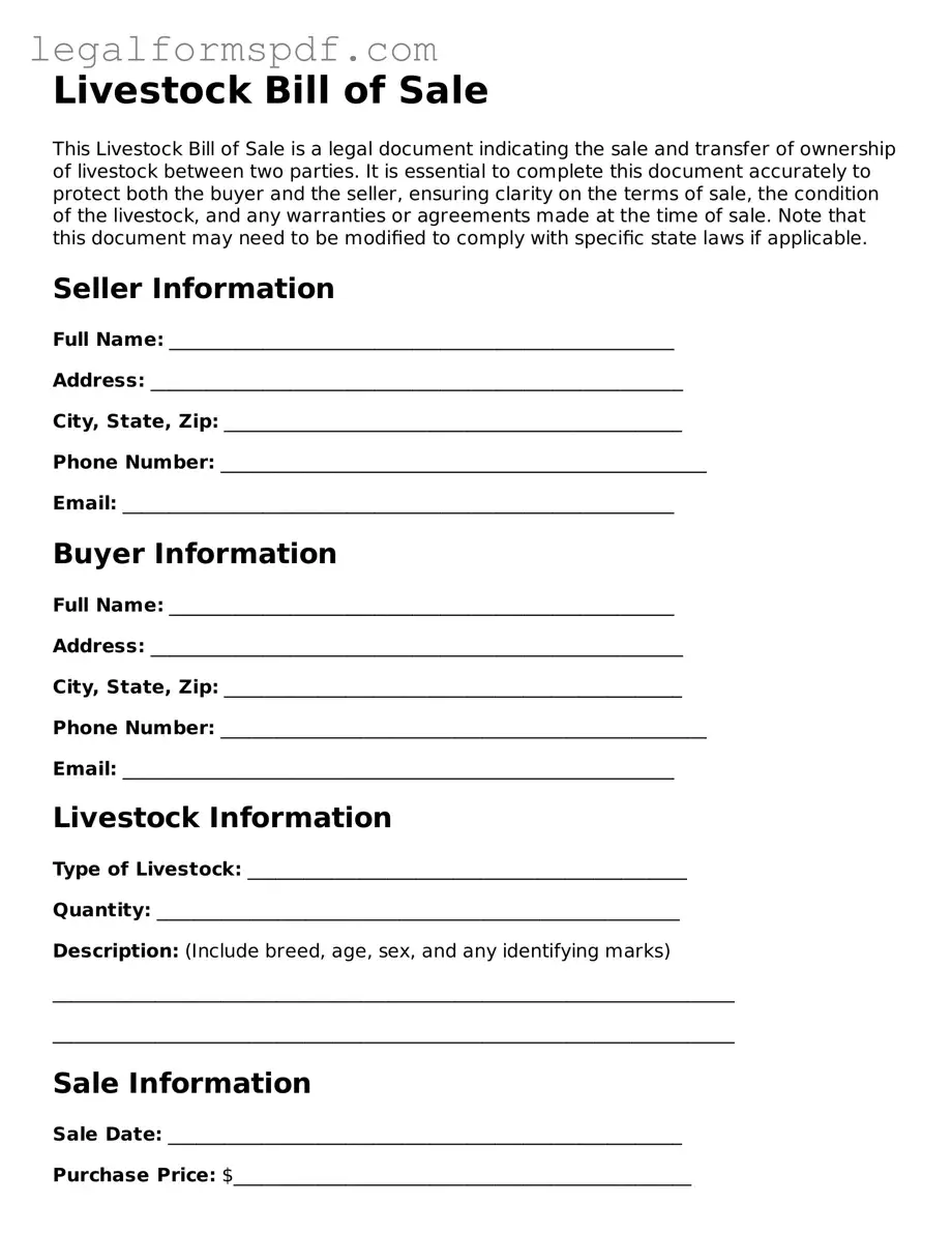 Official Livestock Bill of Sale Document