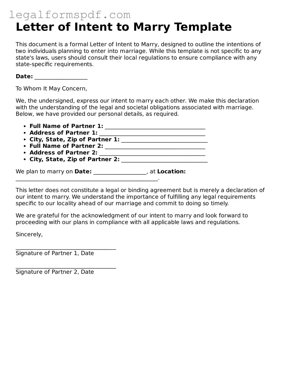 Official Letter of Intent to Marry Document
