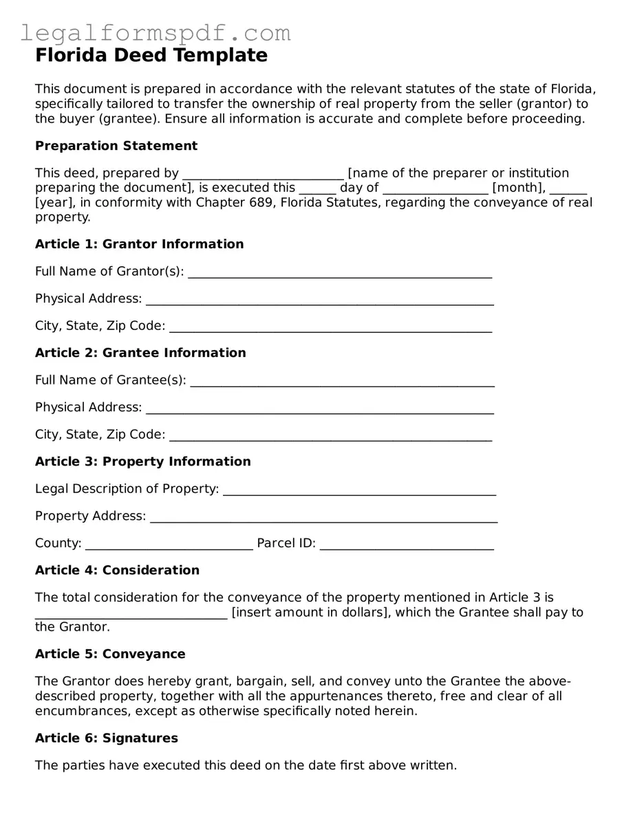 Fillable  Deed Document for Florida