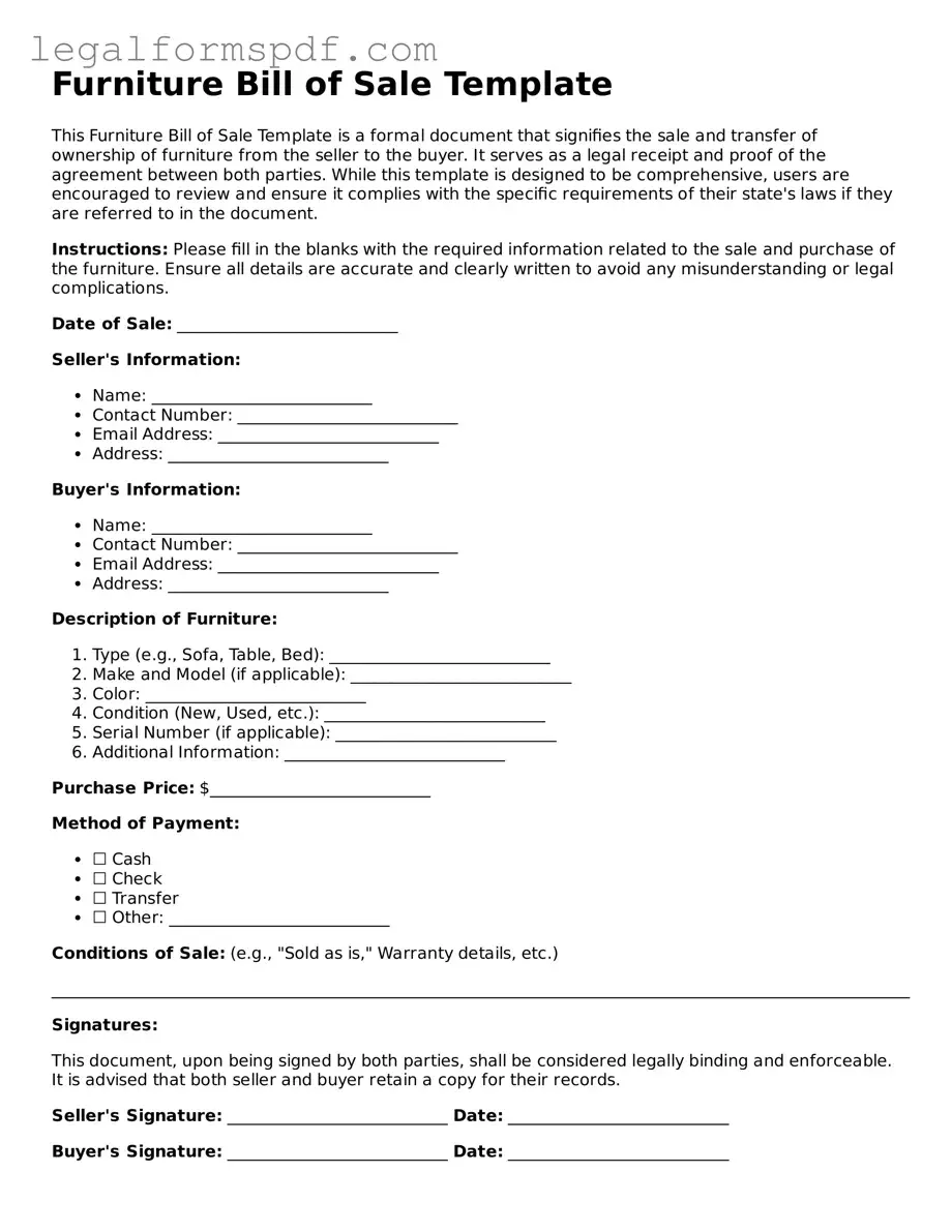 Official Furniture Bill of Sale Document