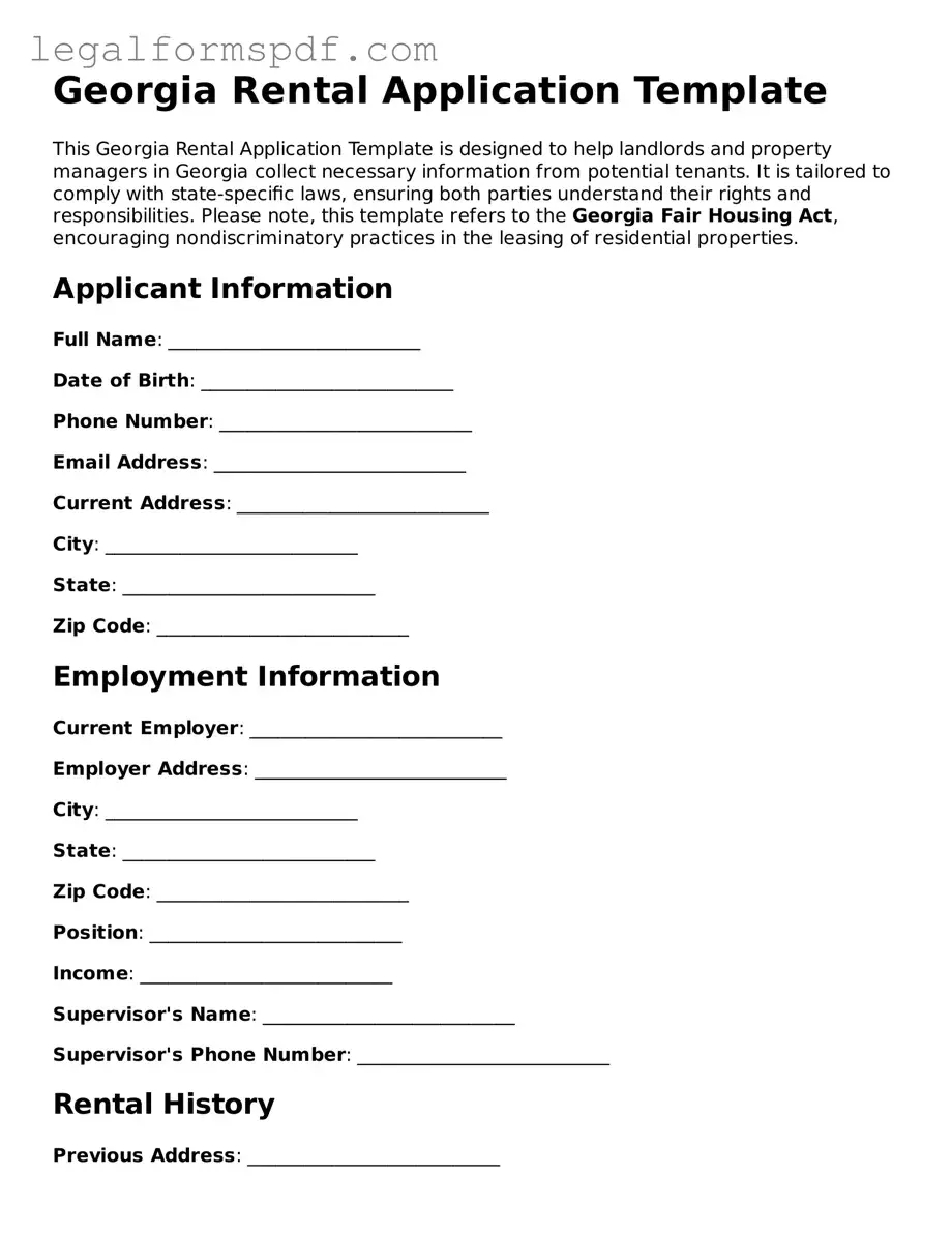 Fillable  Rental Application Document for Georgia