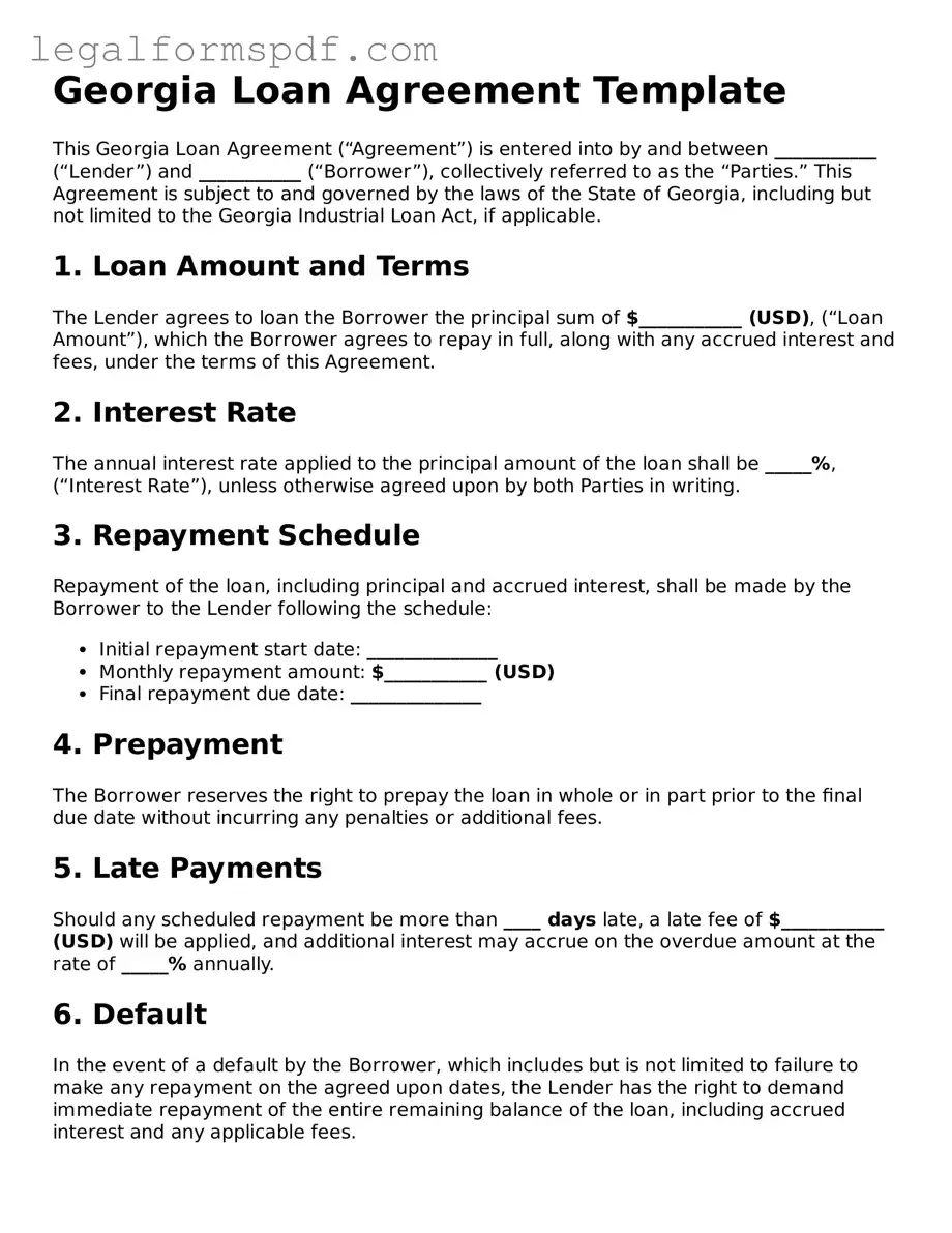 Fillable  Loan Agreement Document for Georgia