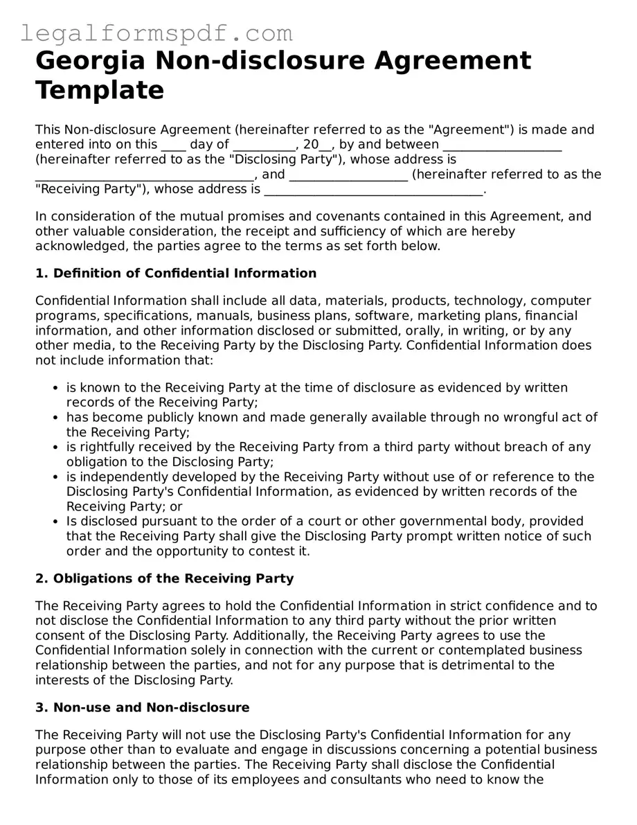 Fillable  Non-disclosure Agreement Document for Georgia