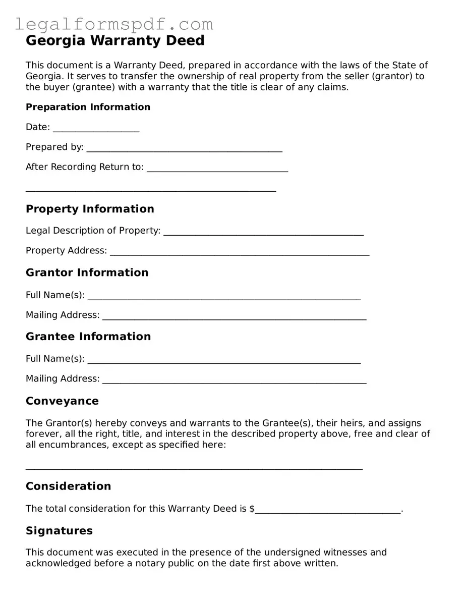 Fillable  Deed Document for Georgia