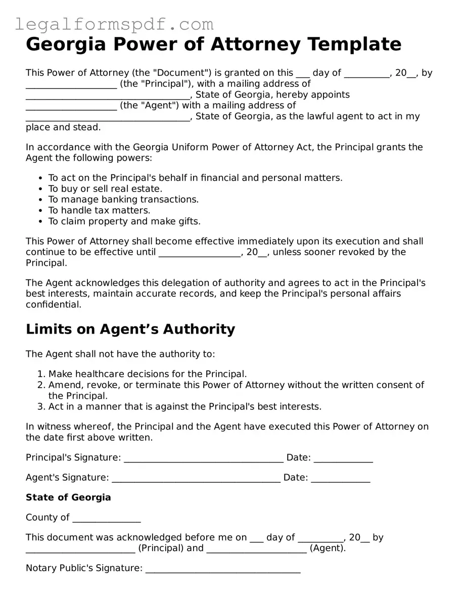 Fillable  Power of Attorney Document for Georgia