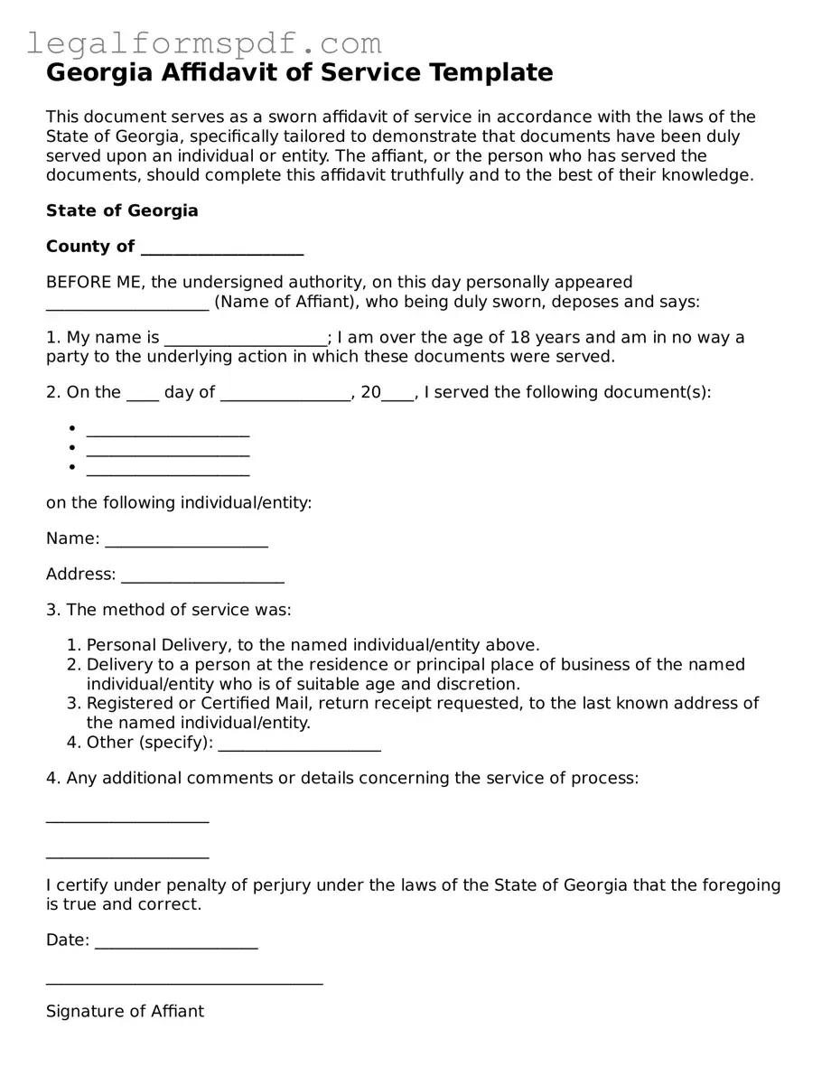 Fillable  Affidavit of Service Document for Georgia
