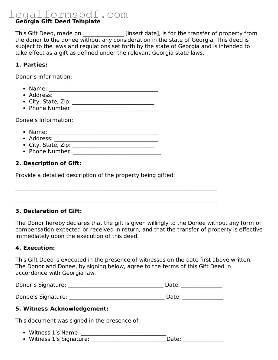Fillable  Gift Deed Document for Georgia