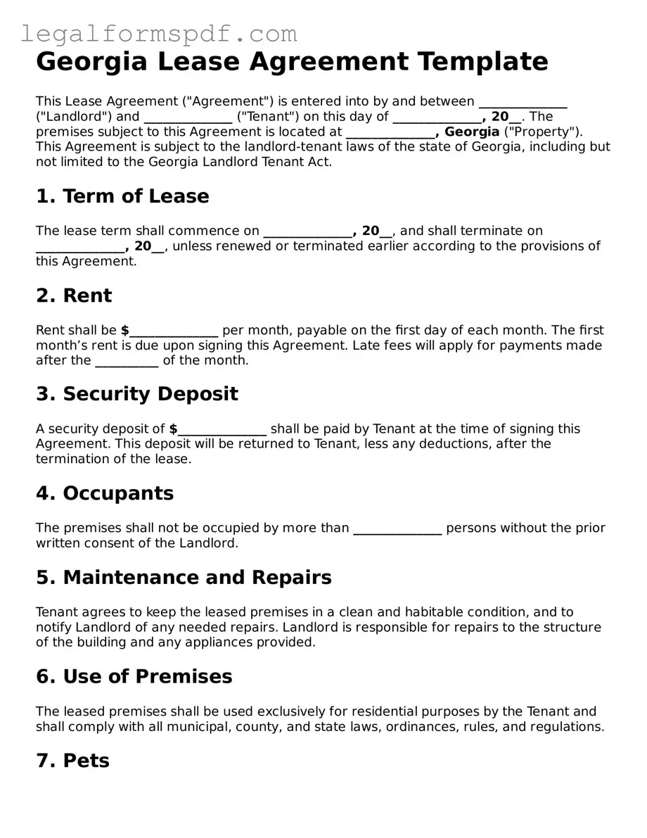 Fillable  Lease Agreement Document for Georgia