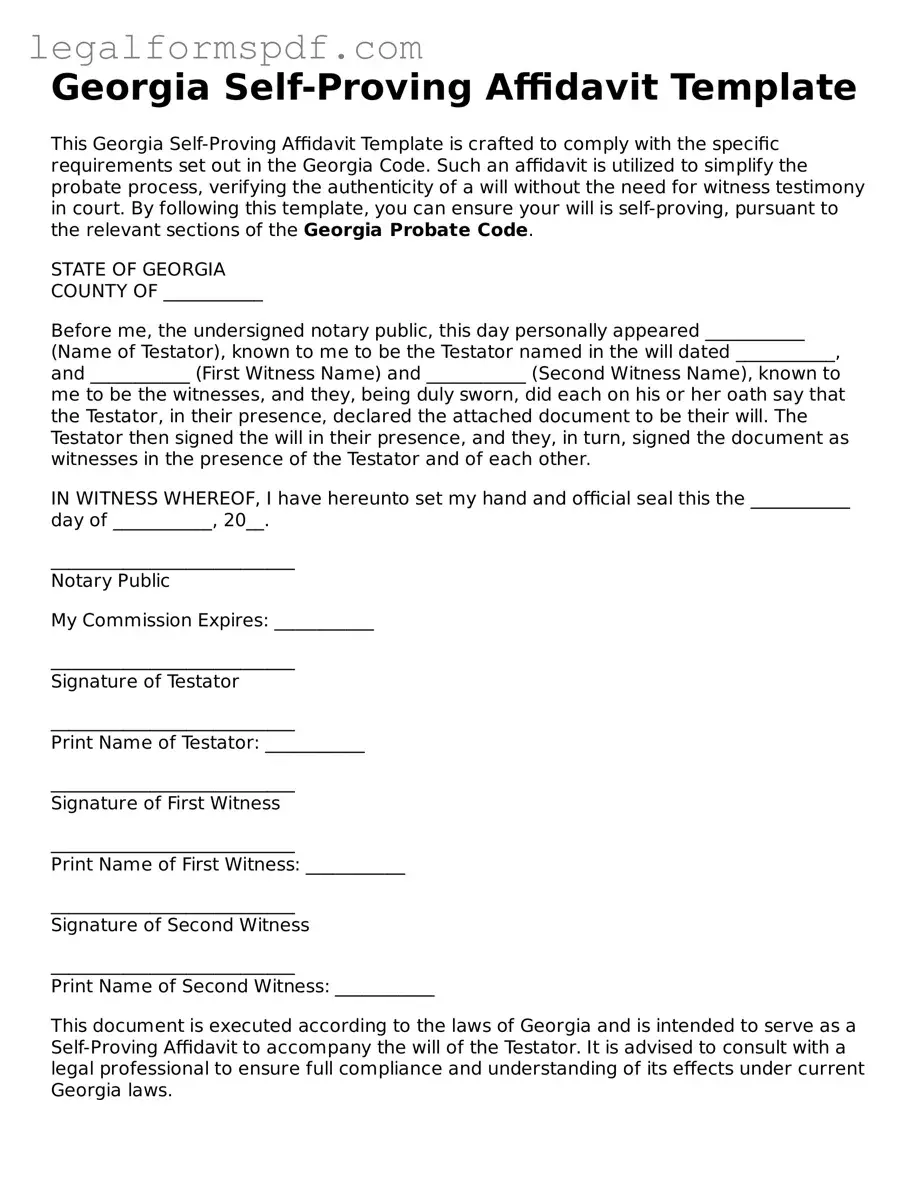 Fillable  Self-Proving Affidavit Document for Georgia