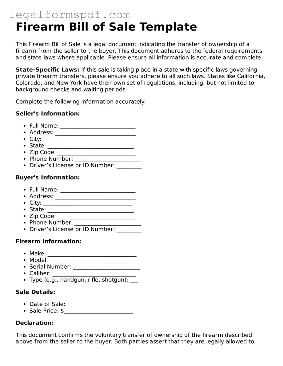 Official Firearm Bill of Sale Document