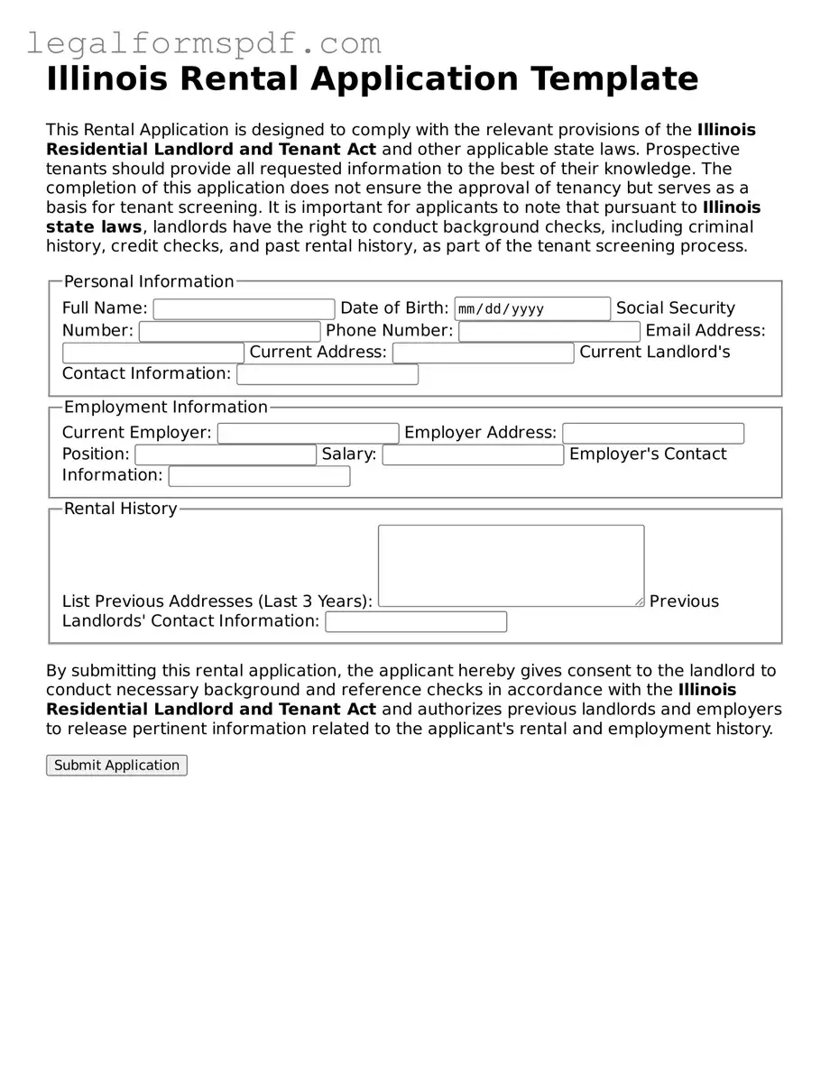 Fillable  Rental Application Document for Illinois
