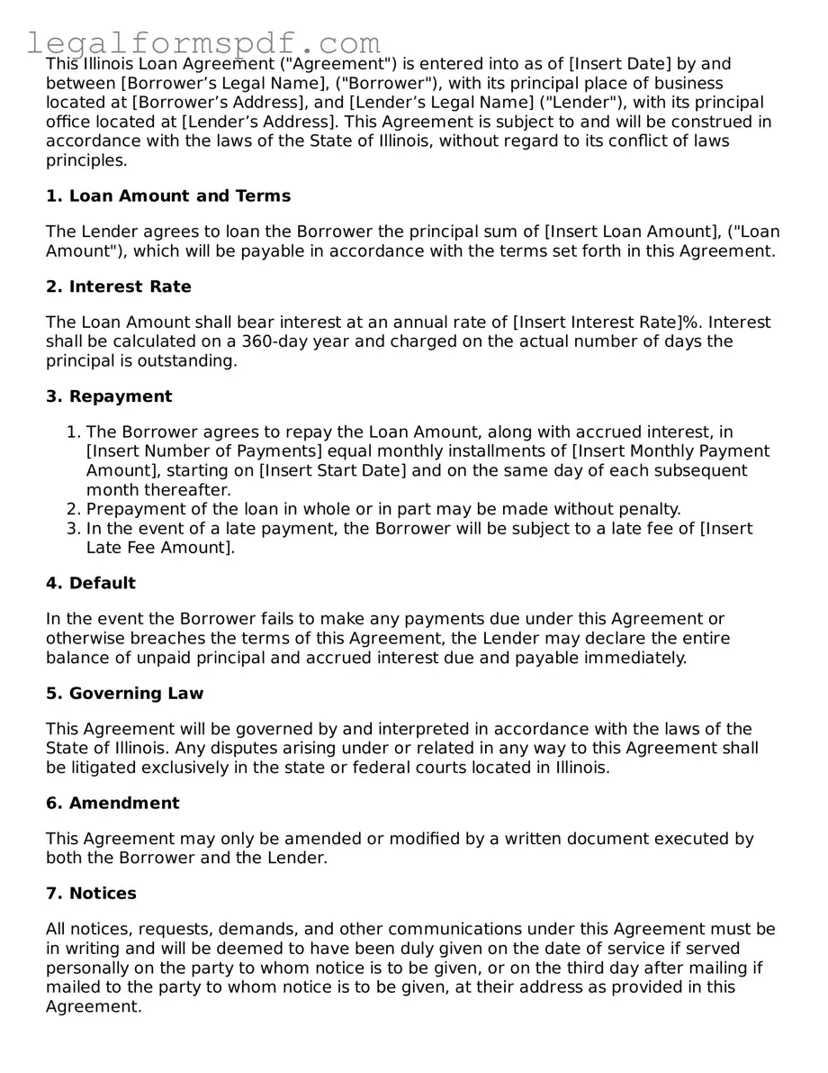 Fillable  Loan Agreement Document for Illinois