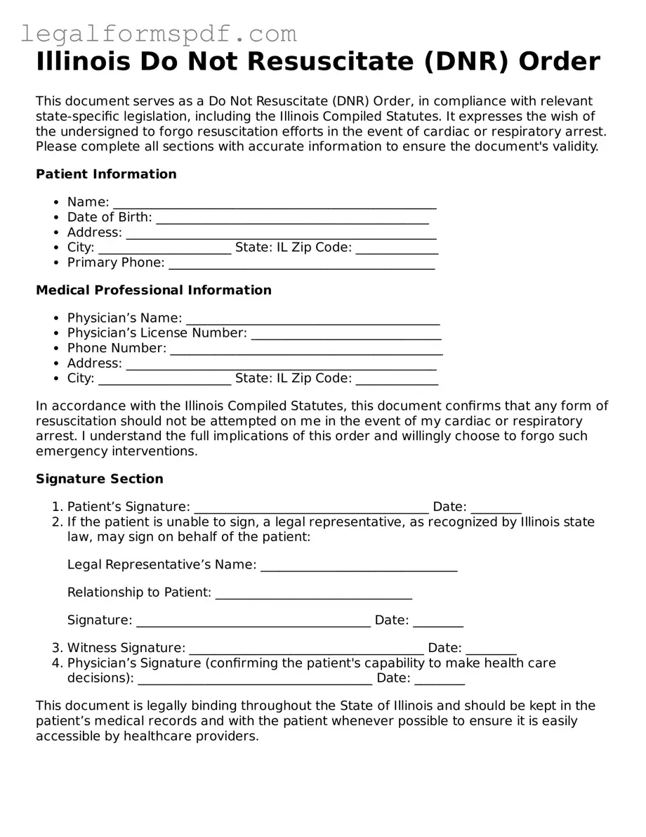 Fillable  Do Not Resuscitate Order Document for Illinois