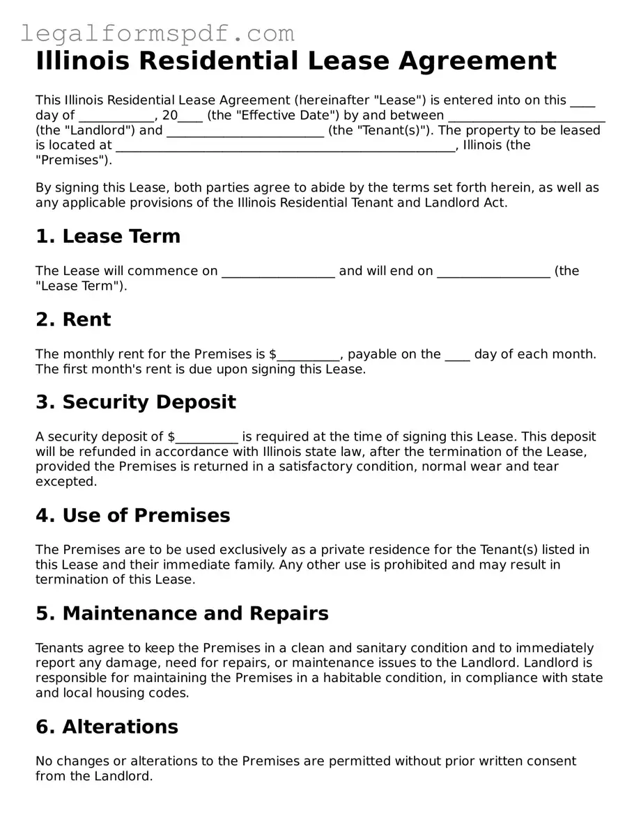 Fillable  Residential Lease Agreement Document for Illinois
