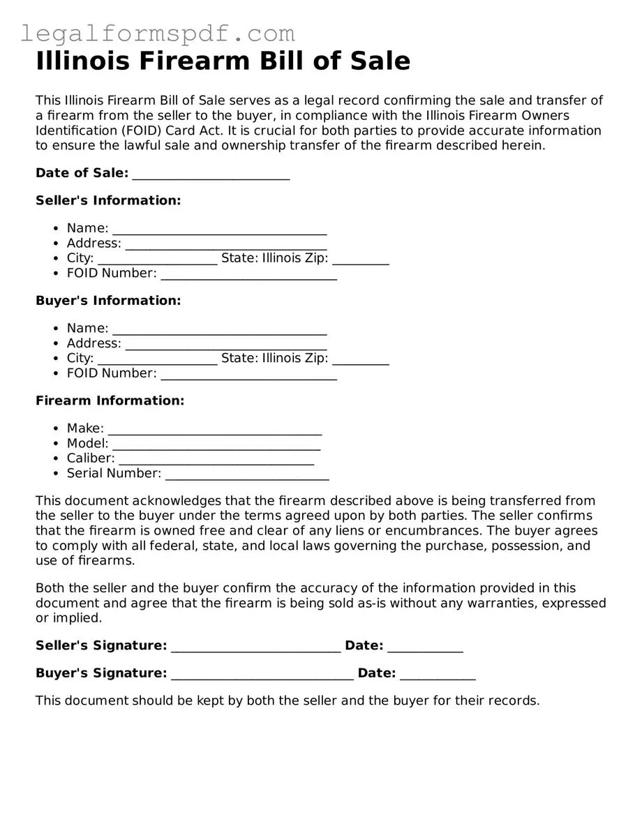 Fillable  Firearm Bill of Sale Document for Illinois